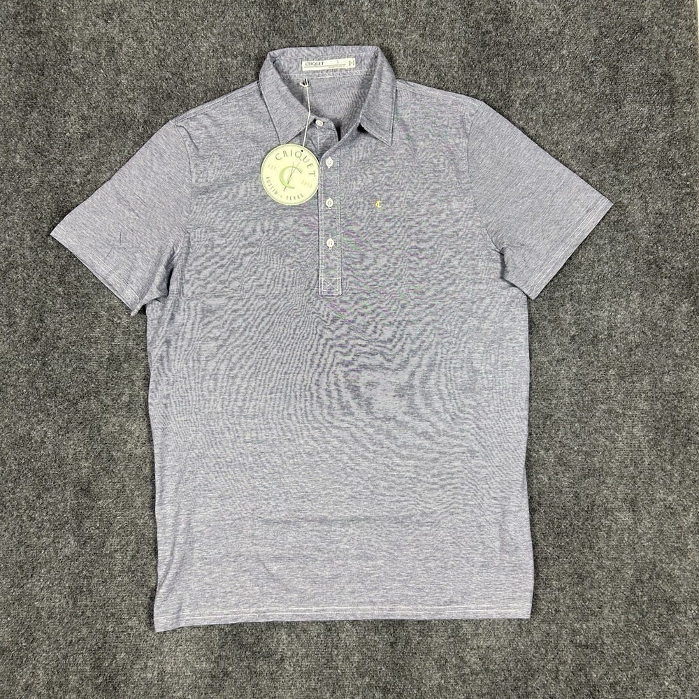 Criquet Shirt Men's Large Slim Fit Blue Striped NWT Organic Cotton Golf Polo